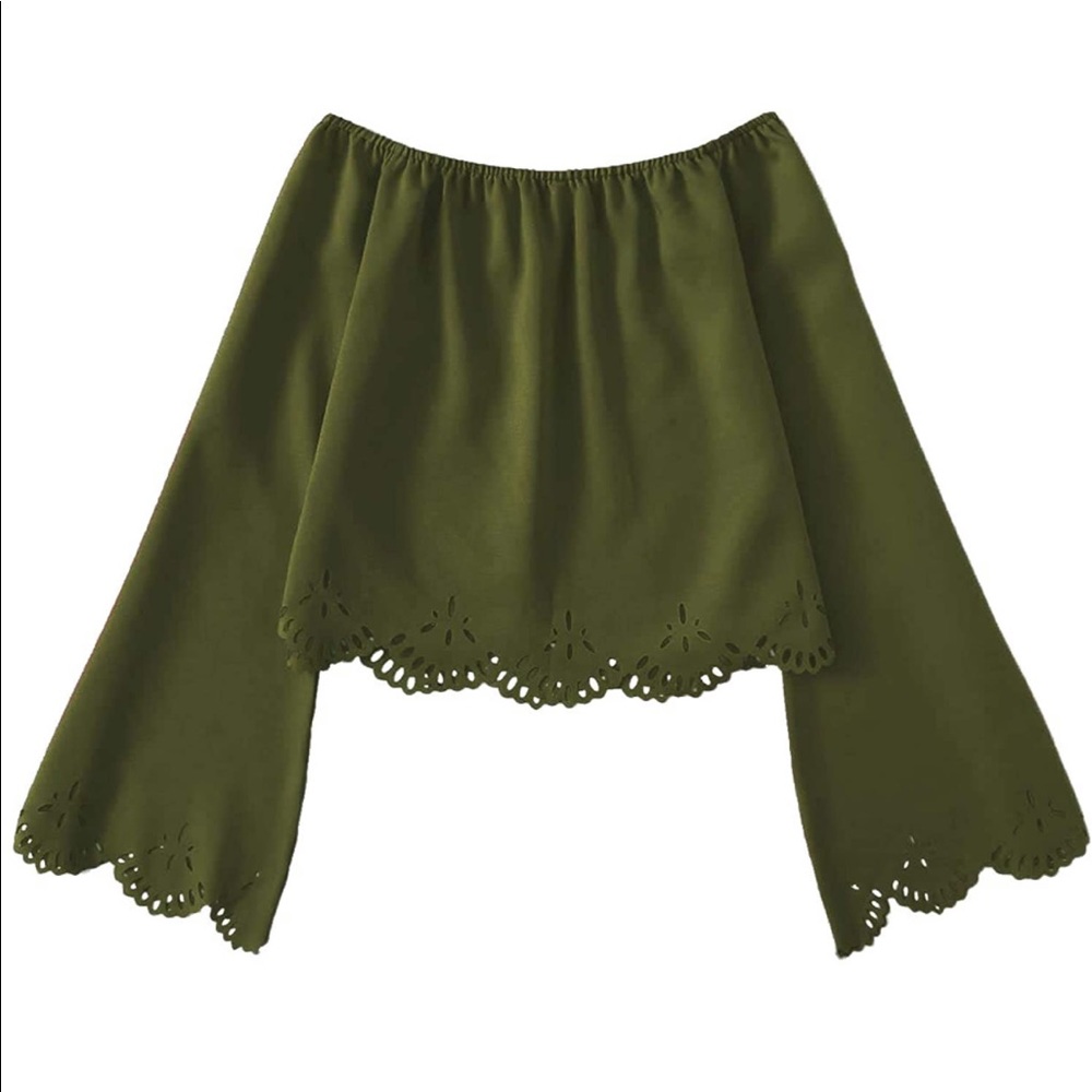 Romwe Green Peasant Bell Sleeve Top Large New